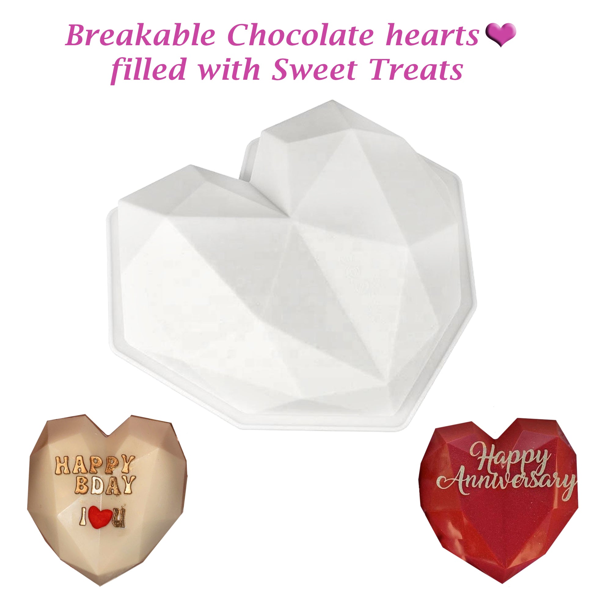 3D Breakable Diamond Heart Mold - Cocoa Bomb Shop