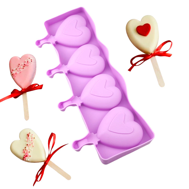 4 Cavity Large Smooth Heart Cakesicle Mold Cake Pop Mold and